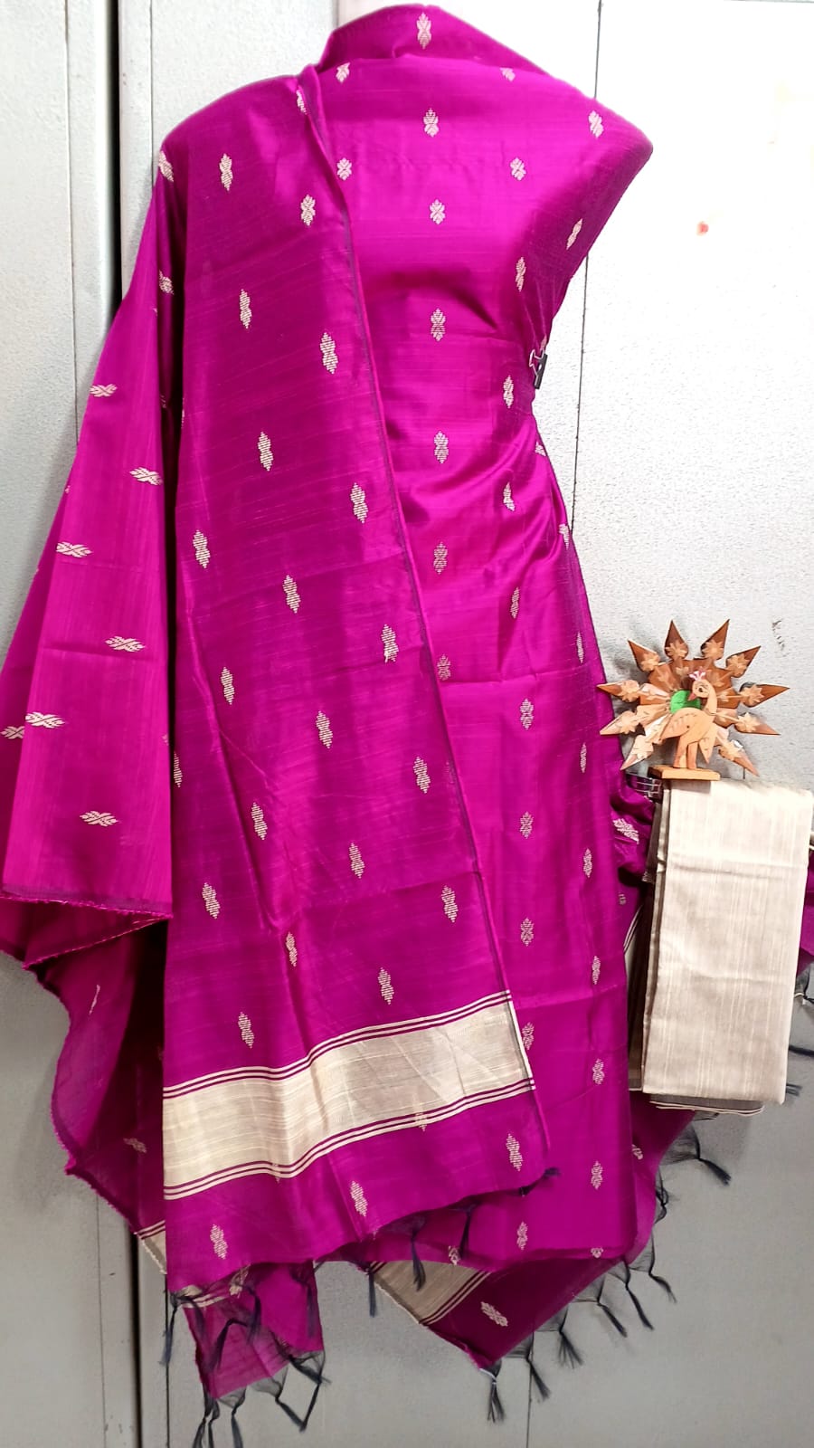 Semi Raw Silk Buta Design Unstitched Dress Material Set