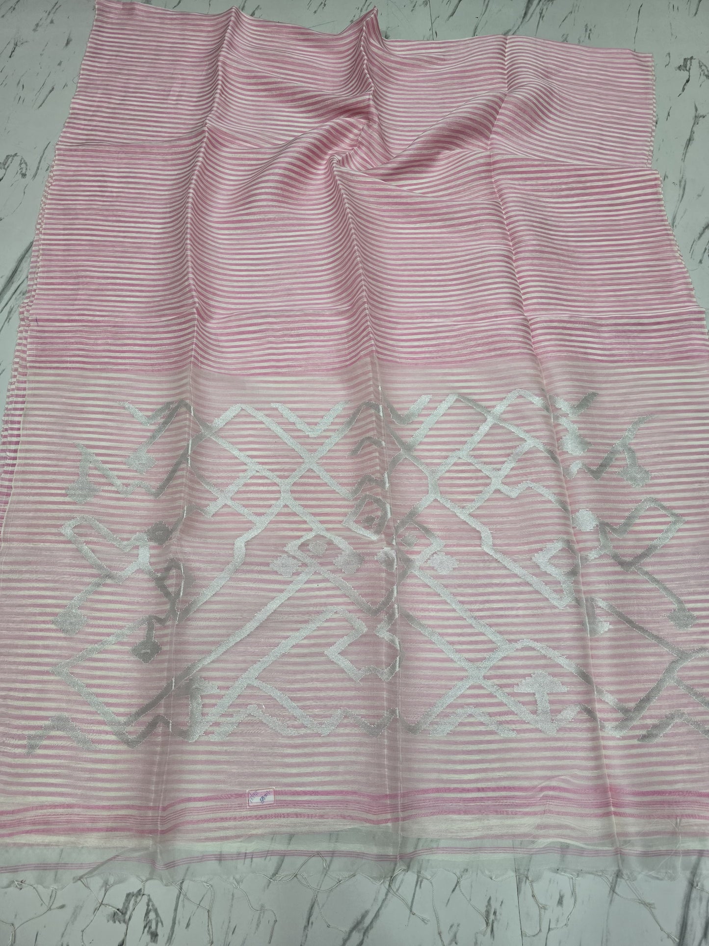 Sarsi – Pure Silk Linen Resham Pallu Jamdani Handwoven Saree with Blouse Piece | Rihyaaz