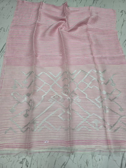 Sarsi – Pure Silk Linen Resham Pallu Jamdani Handwoven Saree with Blouse Piece | Rihyaaz