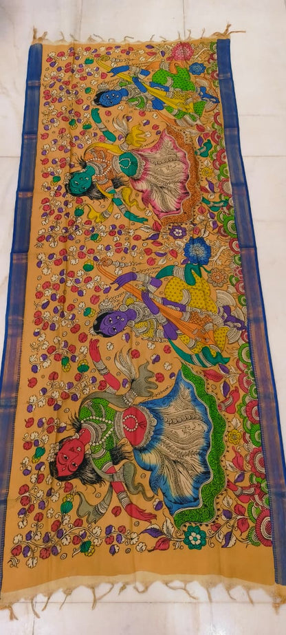 Mangalgiri Silk Dupattas – Hand-Drawn & Hand-Painted Art | Multicolour Premium Collection