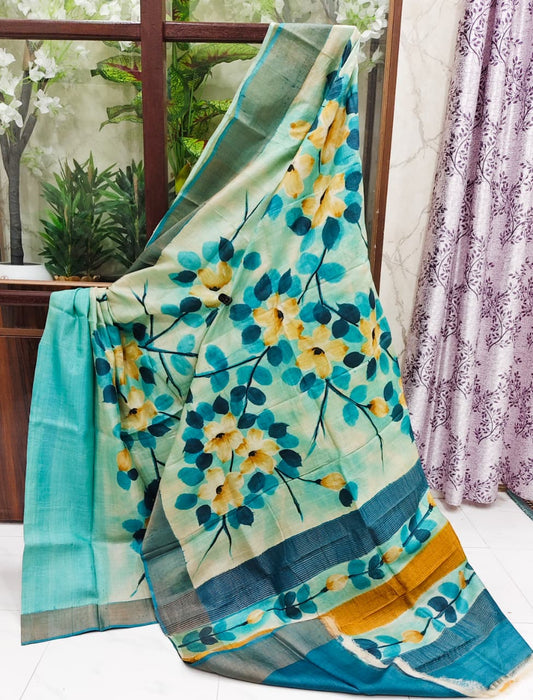 Sparsh – Hand-Painted Bishnupuri Tussar Saree with Zari Border