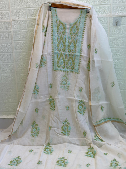 Mul Mul Chanderi Suit Set – Kurta & Dupatta | Fine Chikan Work | Colour-Dyeble Fabric
