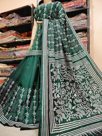 Traditional Shantiniketan Hand Kantha Stitch Saree in Blended Bangalore Silk | Rihyaaz