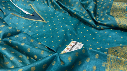 Pure Tussar Silk Handwoven Dress Material Set | Semi-Stitched Kurta with Handwoven Tussar Dupatta