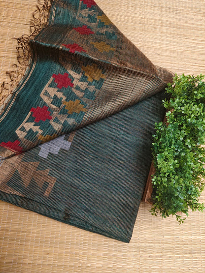 Qafiya - Handwoven Tussar Needle Jamdani saree by Rihyaaz featuring intricate woven motifs, premium Tussar silk fabric, elegant drape, and authentic Bengal craftsmanship for festive and wedding wear.