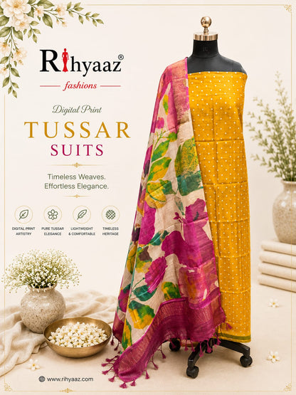 Mahi – Zari Tussar 4 Ply Digital Print Suit Set | Rihyaaz