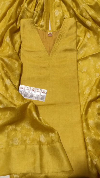 Pure Tussar Silk Handwoven Dress Material Set | Semi-Stitched Kurta with Handwoven Tussar Dupatta