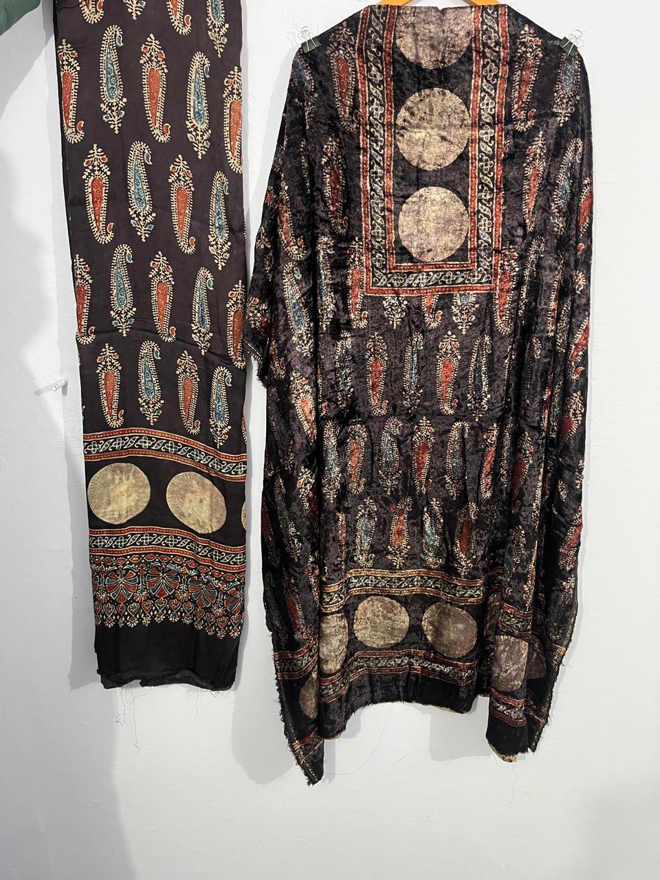 Nayab – Silk Velvet Ajrakh Suit with Modal Silk Dupatta (2.5 mtr)