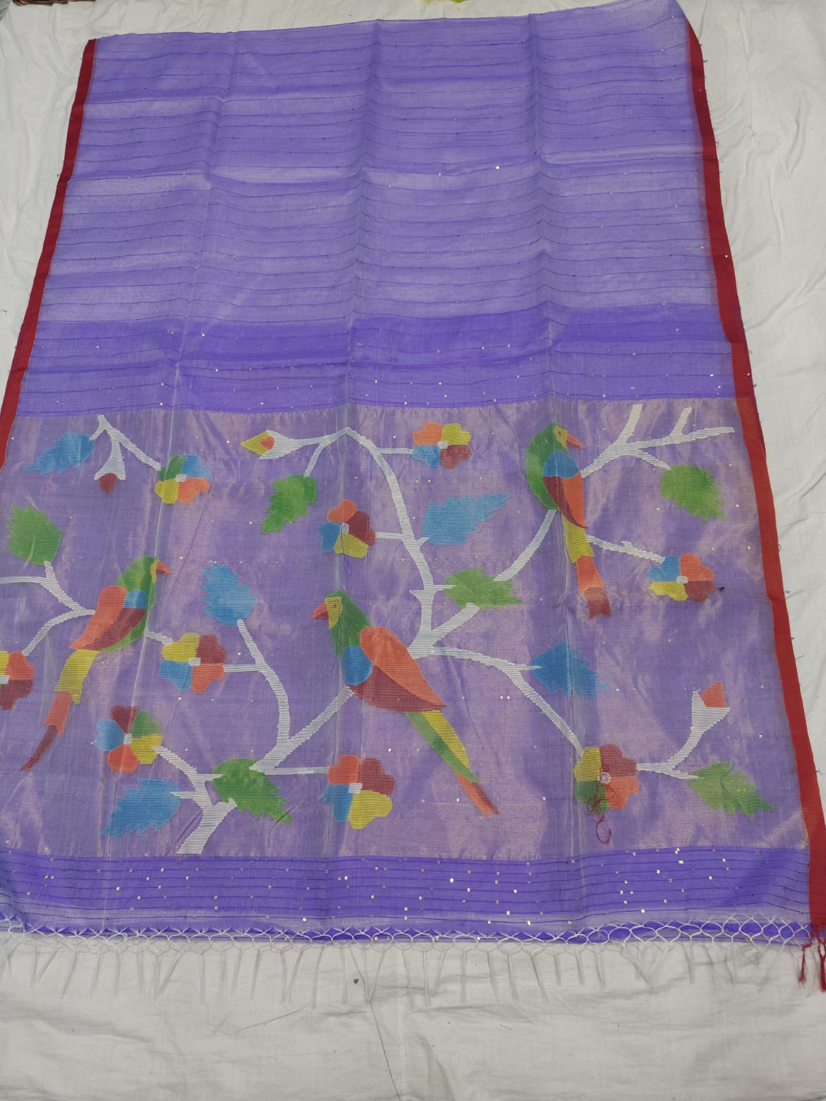 𝓞𝓭𝓱𝓪𝓷𝓲 – Muslin Silk Pathani Weave Saree with All-Over Sequin Elegance