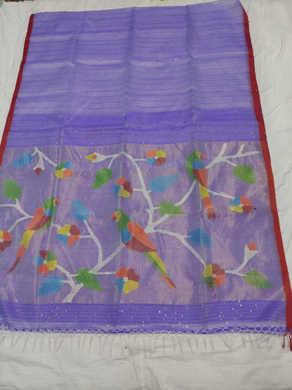 Odhani - Muslin Silk Paithani Weaved Saree with all-over sequin work by Rihyaaz in premium handcrafted festive ethnic wear featuring elegant Paithani motifs and luxurious muslin silk fabric.