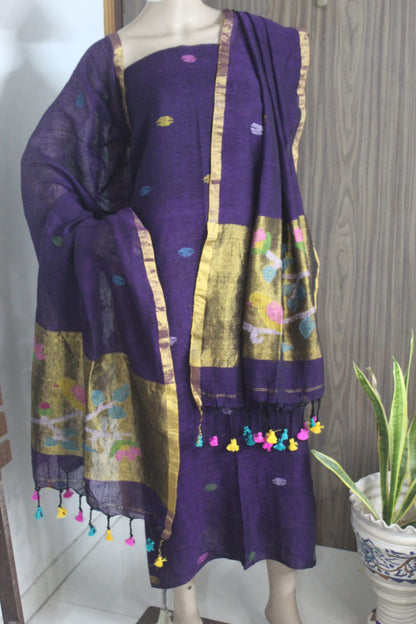 Gunjan – Pure Linen Broad Tissue Palla Needle Jamdani Suit