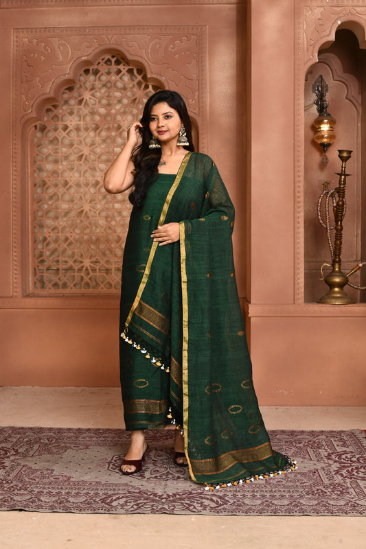 𝓚𝓪𝓷𝓰𝓷𝓪 - Linen zari weave suits with dupatta detailed weaving