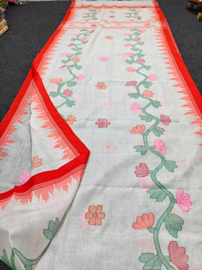 Exclusive handloom Manipuri saree with intricate all-over work, 13–14 haat long length and running blouse piece by Rihyaaz.