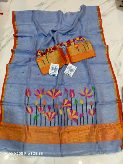 Pichwai Tissue Linen Jamdani Suit with Zari Palla & Floral Zari Dupatta