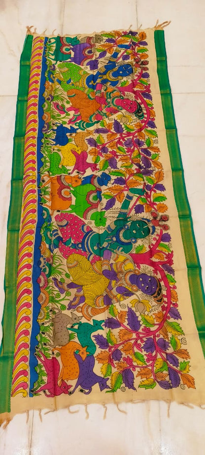 Mangalgiri Silk Dupattas – Hand-Drawn & Hand-Painted Art | Multicolour Premium Collection