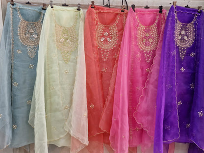 Designer Organza Kurta with All Over Heavy Aari Work & Hand Aari Cutwork Dupatta