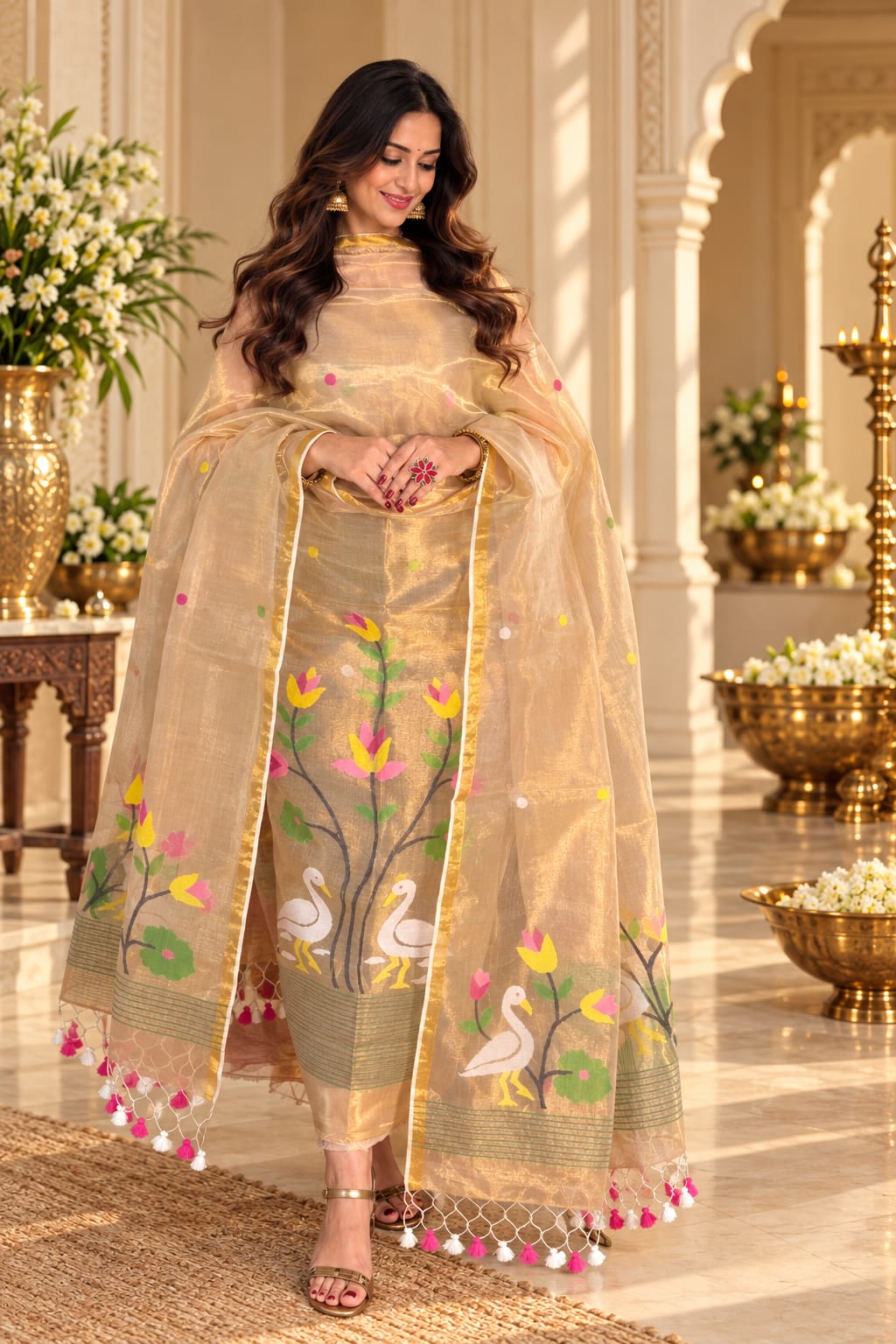 Sukh – Tissue Needle Jamdani Suit with Royal Sheen | Rihyaaz Fashions