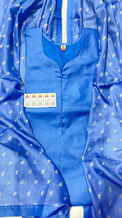Pure Tussar Silk Handwoven Dress Material Set | Semi-Stitched Kurta with Handwoven Tussar Dupatta