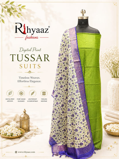 Mahi – Zari Tussar 4 Ply Digital Print Suit Set | Rihyaaz