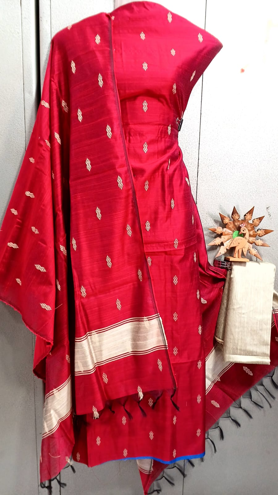Semi Raw Silk Buta Design Unstitched Dress Material Set