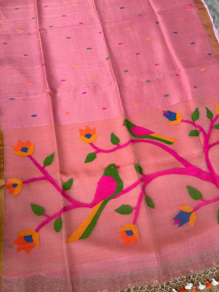 Linen Handwoven Silk Anchal Paithani Saree | Traditional Handloom Saree | Rihyaaz