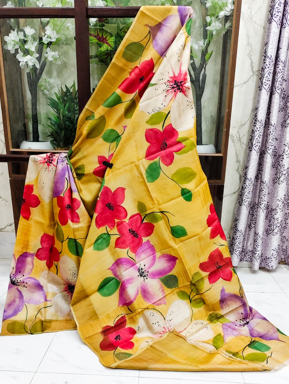Sparsh – Hand-Painted Bishnupuri Tussar Saree with Zari Border