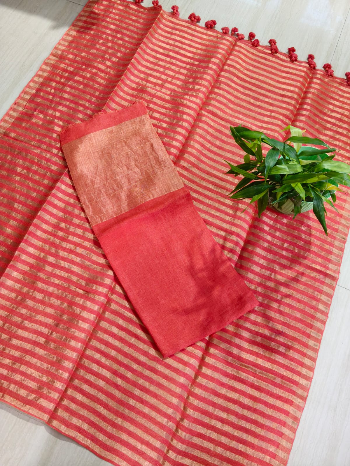 Mabesha – Tissue Silk Zari Stripe Linen Suits