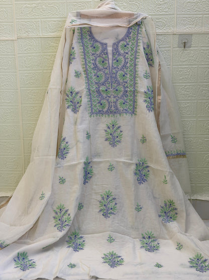 Mul Mul Chanderi Suit Set – Kurta & Dupatta | Fine Chikan Work | Colour-Dyeble Fabric