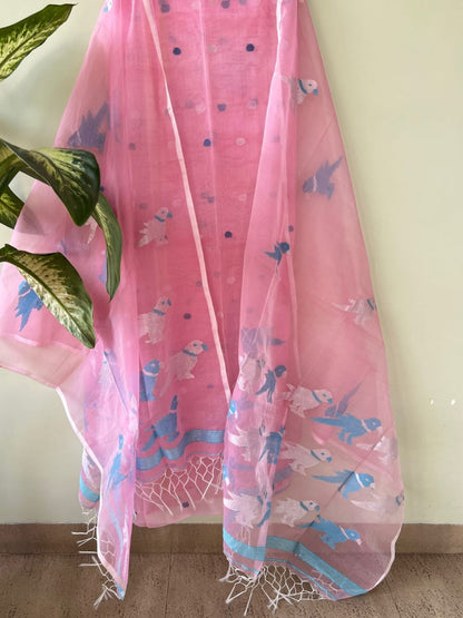 Muslin Bird Handwoven Suit Set with Dupatta