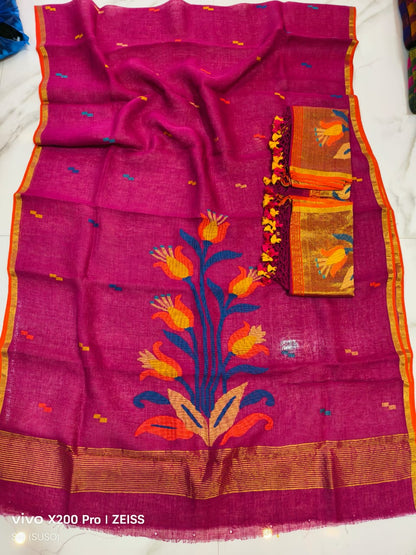 Cosmos – Floral Multicolour Weaved Jayshree Linen by Linen Jamdani Suits