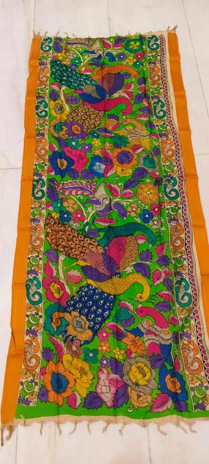 Mangalgiri Silk Dupattas – Hand-Drawn & Hand-Painted Art | Multicolour Premium Collection
