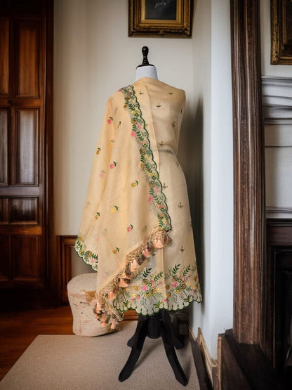 Banarasi Unstitched Salwar Kameez with Dupatta – Premium Organza Silk Embroidery Suit Set