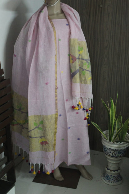 Gunjan – Pure Linen Broad Tissue Palla Needle Jamdani Suit