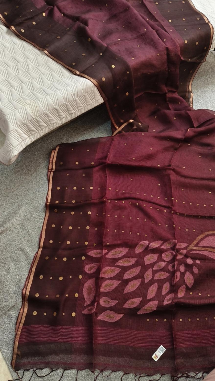 Keka Premium Resham Silk Jamdani Saree with Handwoven Peacock Motif | Metal Gini Work | Rihyaaz