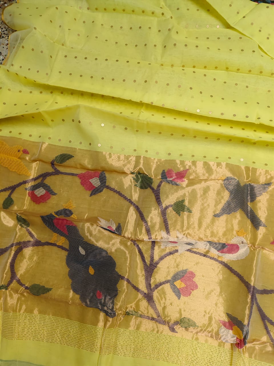 Goonj brass sequin embedded resham paithani saree