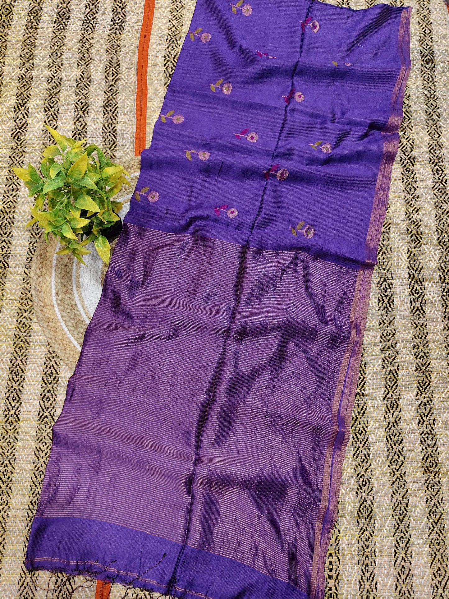 Tiffany Zari Weaved Tissue Silk by Modal Jamdani, premium handwoven lightweight saree with blouse piece by Rihyaaz