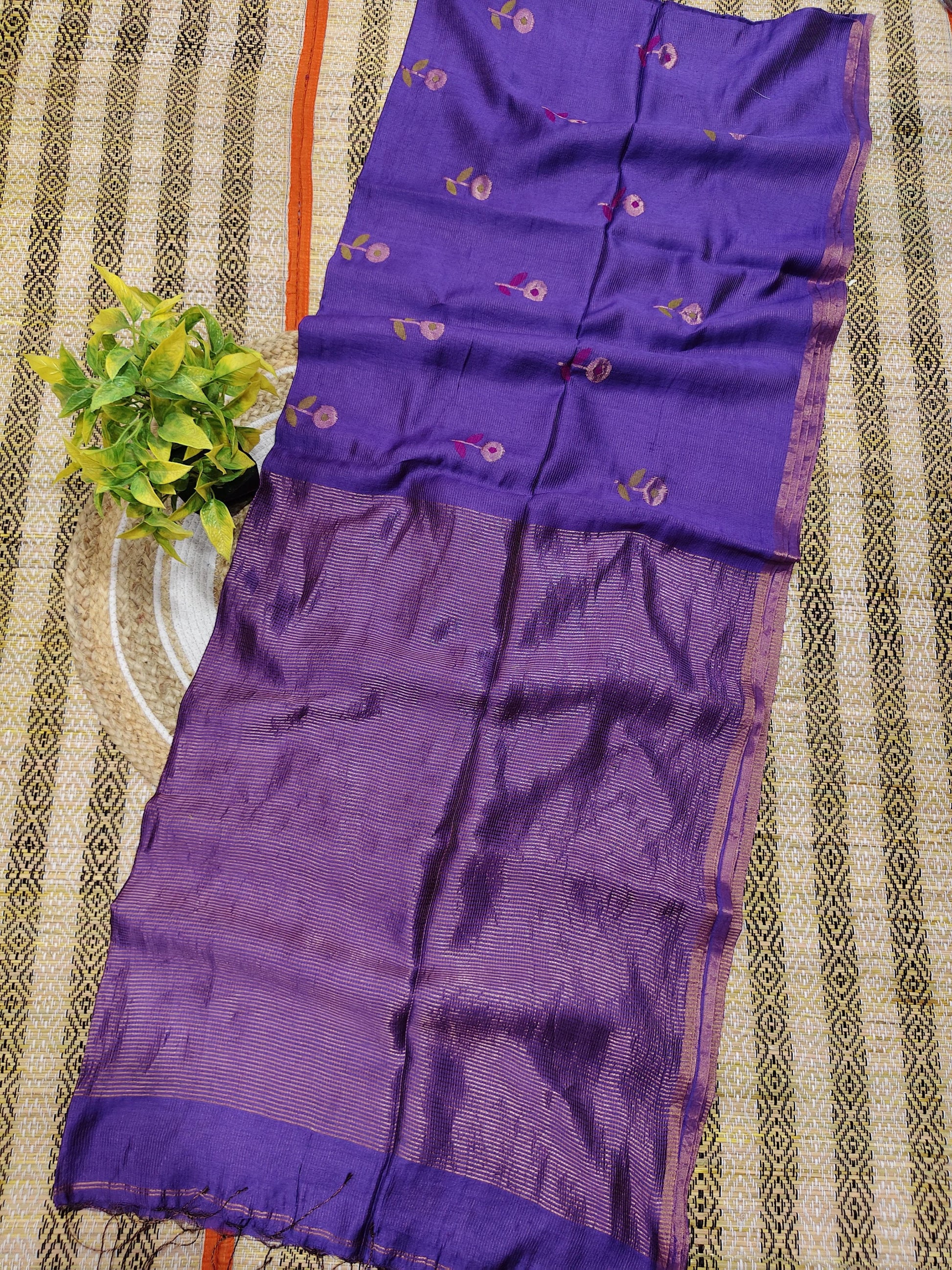 Tiffany Zari Weaved Tissue Silk by Modal Jamdani, premium handwoven lightweight saree with blouse piece by Rihyaaz