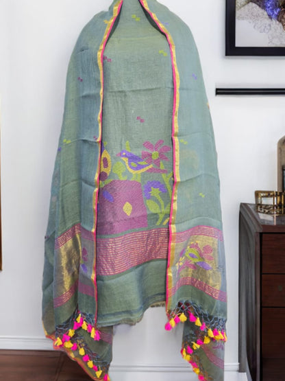 Gardenia - Pure Jayashree Linen Suit Set | Handwoven Zari & Paithani Design | Rihyaaz