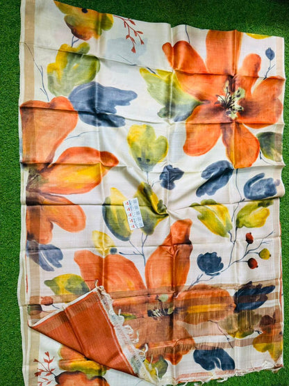 Pure Handloom Tussar Silk – Digital Print & Hand-Painted Saree (Silk Mark Certified)