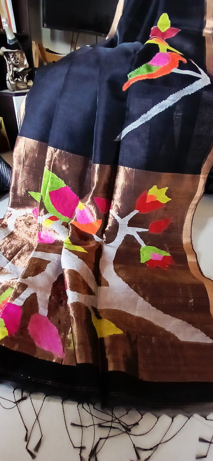 Pure Muslin- Hand Woven bird motif saree✨
