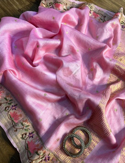 Pure Handloom Tussar Silk Suit - Exquisite Embroidery Border | Premium Weave | Silk Mark Certified