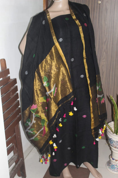 Gunjan – Pure Linen Broad Tissue Palla Needle Jamdani Suit