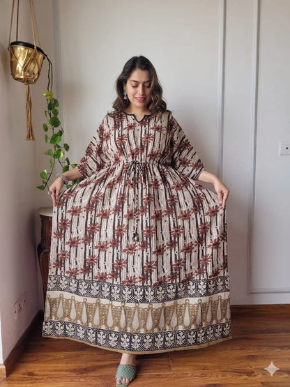 Pure Cotton Ajrakh Print Kaftan (Free Size 36-52") | Hand Block Kaftans