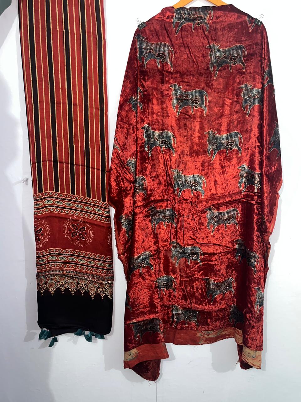 Nayab – Silk Velvet Ajrakh Suit with Modal Silk Dupatta (2.5 mtr)