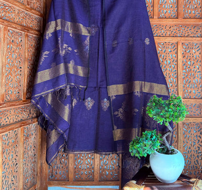 ✨ 𝑱𝒂𝒓𝒂𝒖 — Organic Linen Needle Zari Weaved Meenakari Jamdani Suit | Rihyaaz