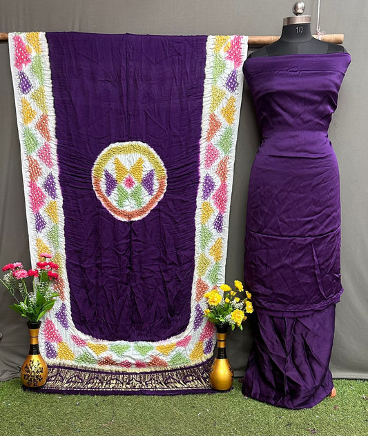 Modal Soft Multicolor Tie-Dye Dress Material with Nakshi Pallu Bandhej Dupatta