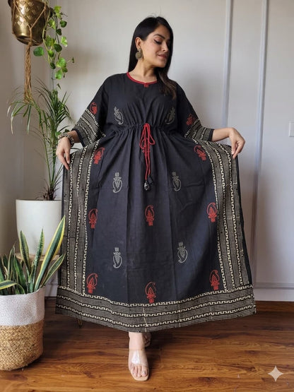 Pure Cotton Ajrakh Print Kaftan (Free Size 36-52") | Hand Block Kaftans