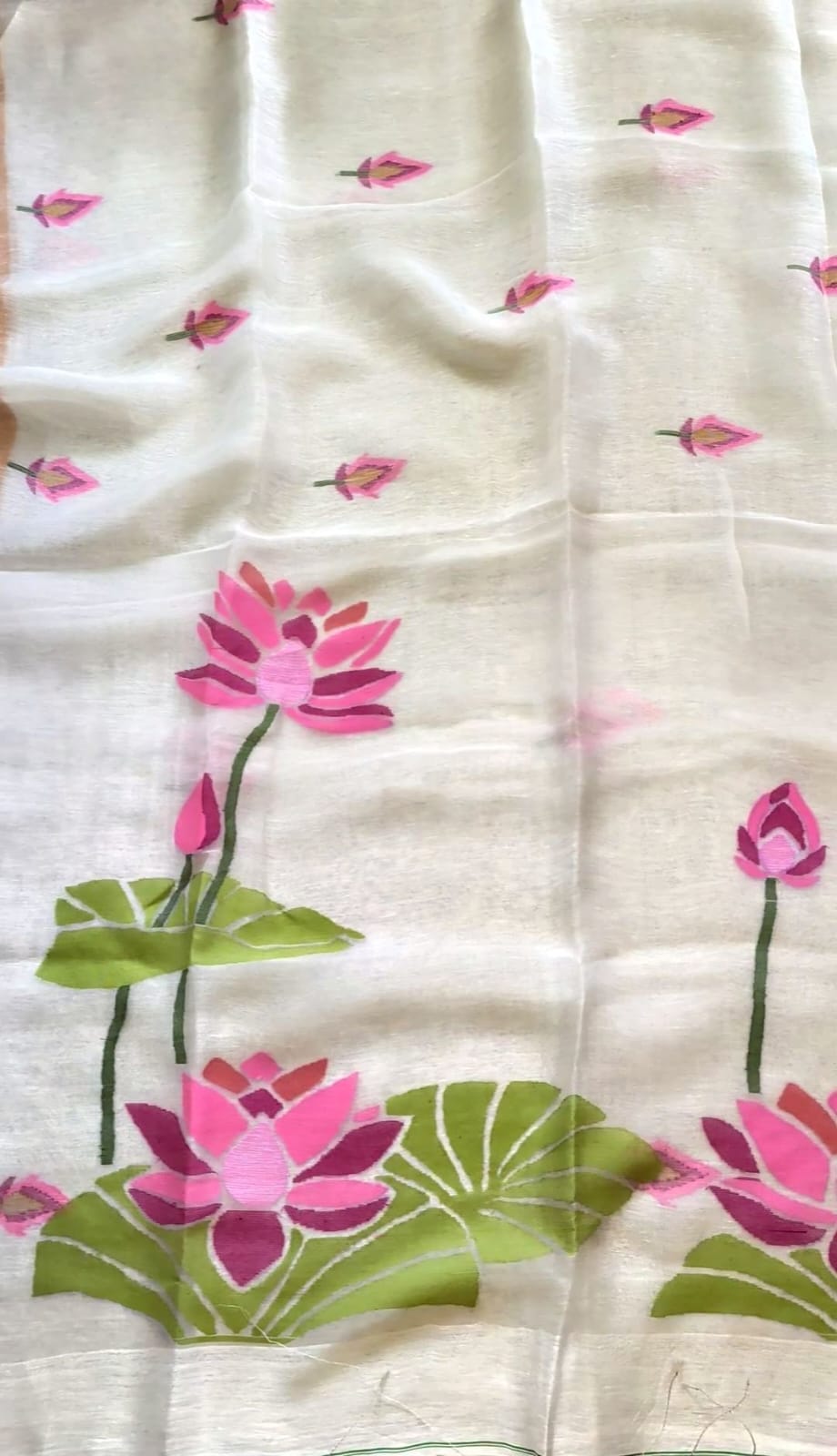 Sushma Pure Silk Jayashree Linen Saree with Handwoven Lotus Needlework | Dyeable | Rihyaaz