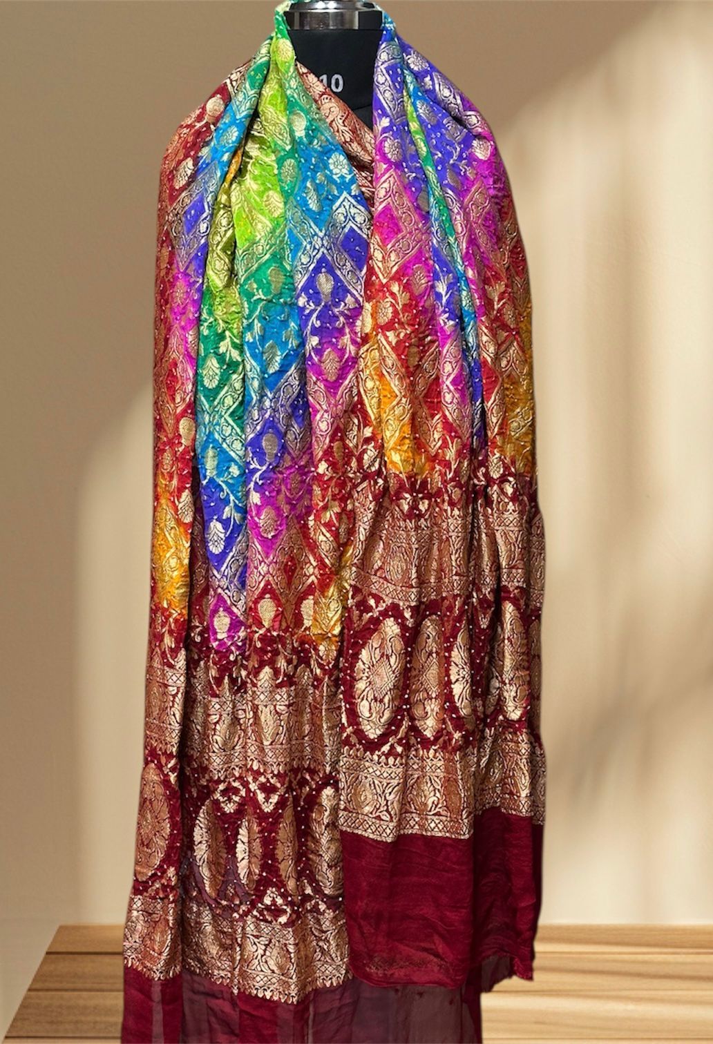 Nim Zari Bandhej Multi Colour Dupatta | Khadi Georgette