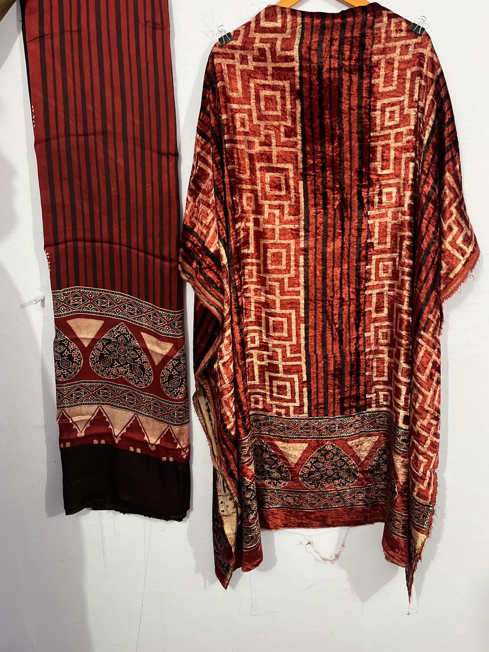 Nayab – Silk Velvet Ajrakh Suit with Modal Silk Dupatta (2.5 mtr)